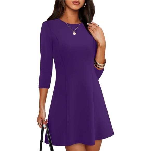 Womens A-Line Boat Neck Mini Dress Purple